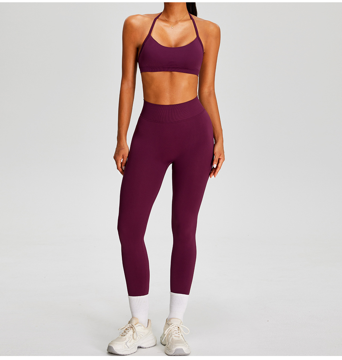 Conjunto deportivo de gimnasio para mujer, sin costuras, para yoga y entrenamiento, 2 piezas, color liso, Spandex/Nylon FGBMS0228Y