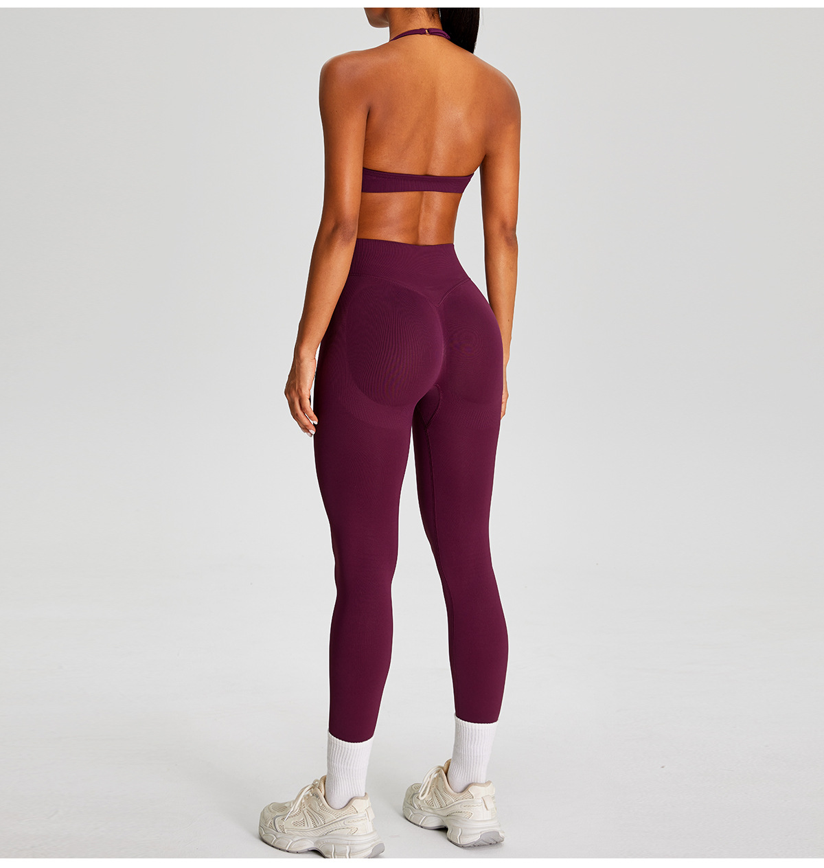 Conjunto deportivo de gimnasio para mujer, sin costuras, para yoga y entrenamiento, 2 piezas, color liso, Spandex/Nylon FGBMS0228Y