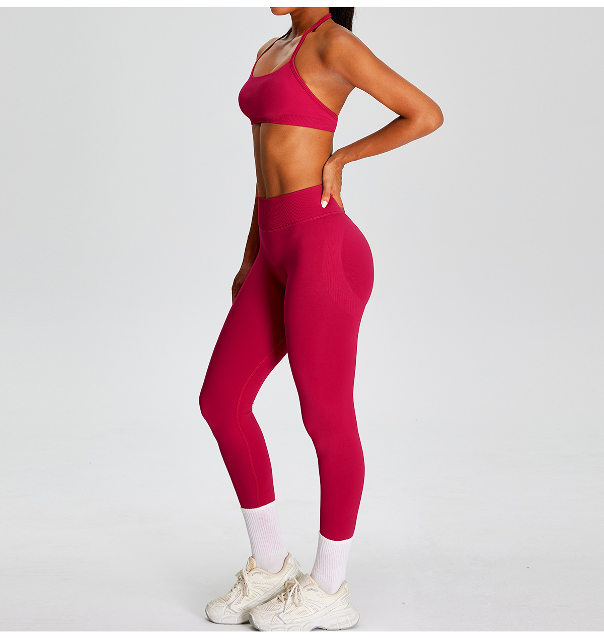 Conjunto deportivo de gimnasio para mujer, sin costuras, para yoga y entrenamiento, 2 piezas, color liso, Spandex/Nylon FGBMS0228Y