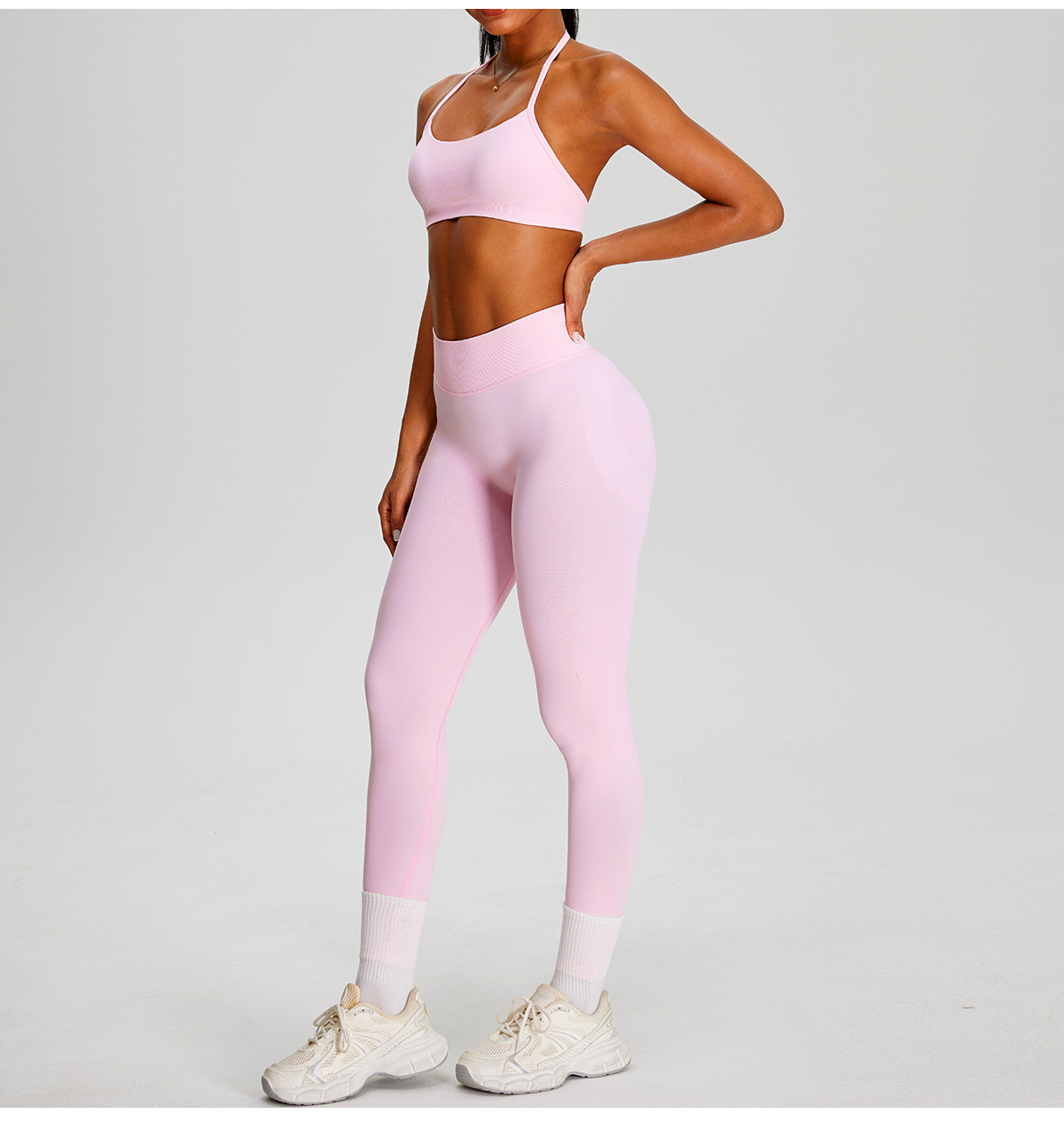 Conjunto deportivo de gimnasio para mujer, sin costuras, para yoga y entrenamiento, 2 piezas, color liso, Spandex/Nylon FGBMS0228Y