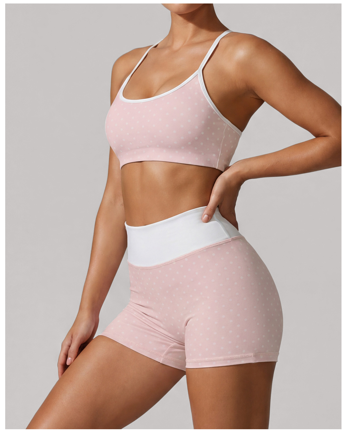 Conjunto de 2 piezas para mujer (top y shorts) con estampado de lunares para Pilates y entrenamiento FGBLD2660