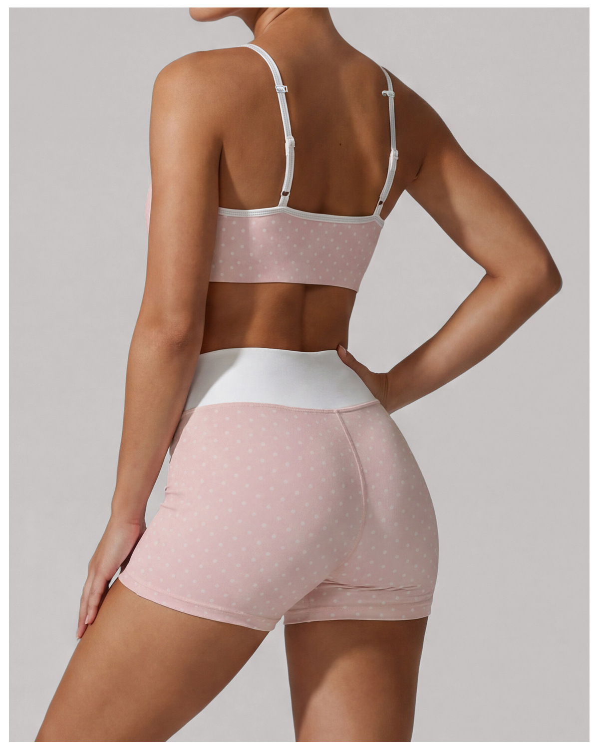 Conjunto de 2 piezas para mujer (top y shorts) con estampado de lunares para Pilates y entrenamiento FGBLD2660