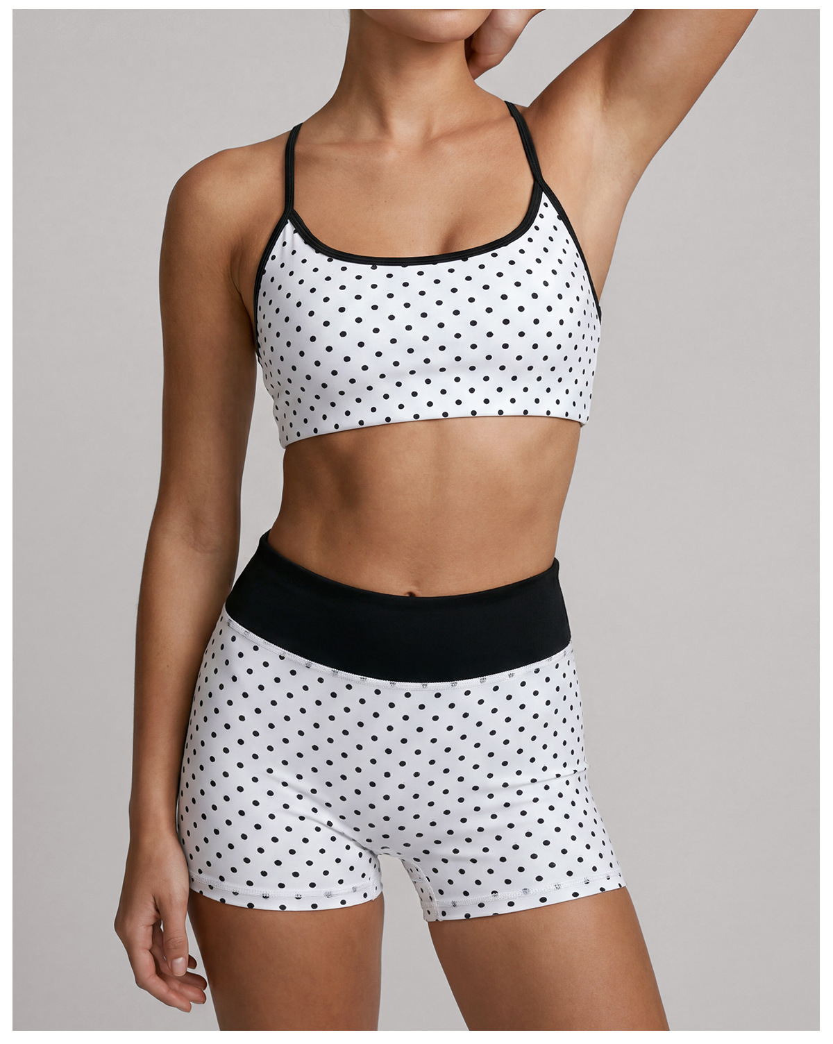 Conjunto de 2 piezas para mujer (top y shorts) con estampado de lunares para Pilates y entrenamiento FGBLD2660