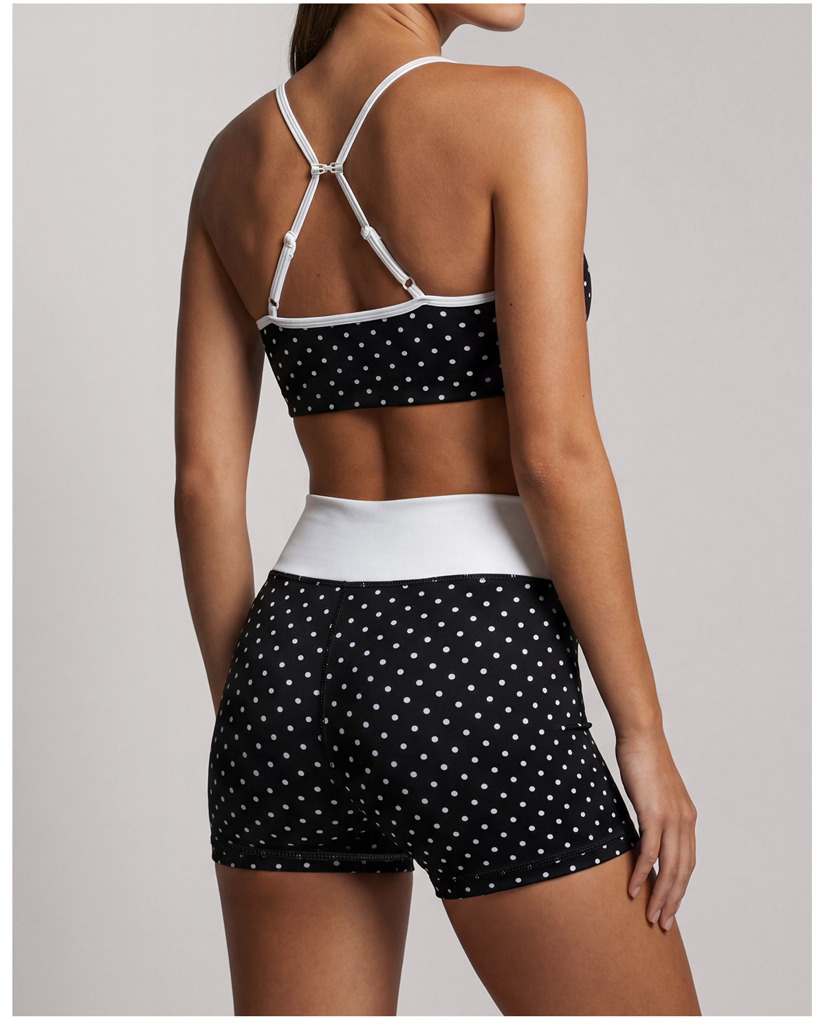 Conjunto de 2 piezas para mujer (top y shorts) con estampado de lunares para Pilates y entrenamiento FGBLD2660