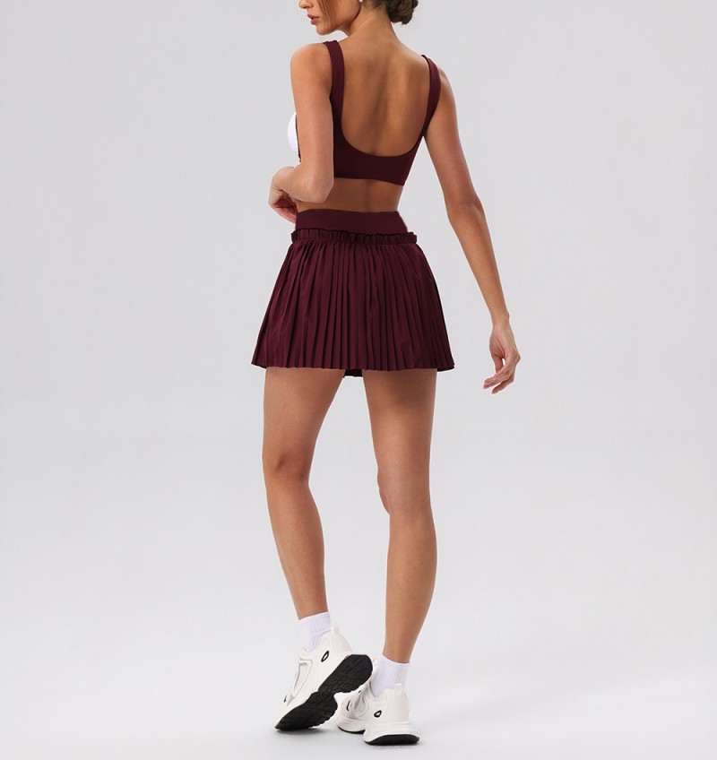 Conjunto de falda y vestido de yoga transpirable y agradable para la piel, ideal para yoga, tenis, golf, actividades al aire libre, entrenamiento físico y running (FGBYW606 KW471 YW608)