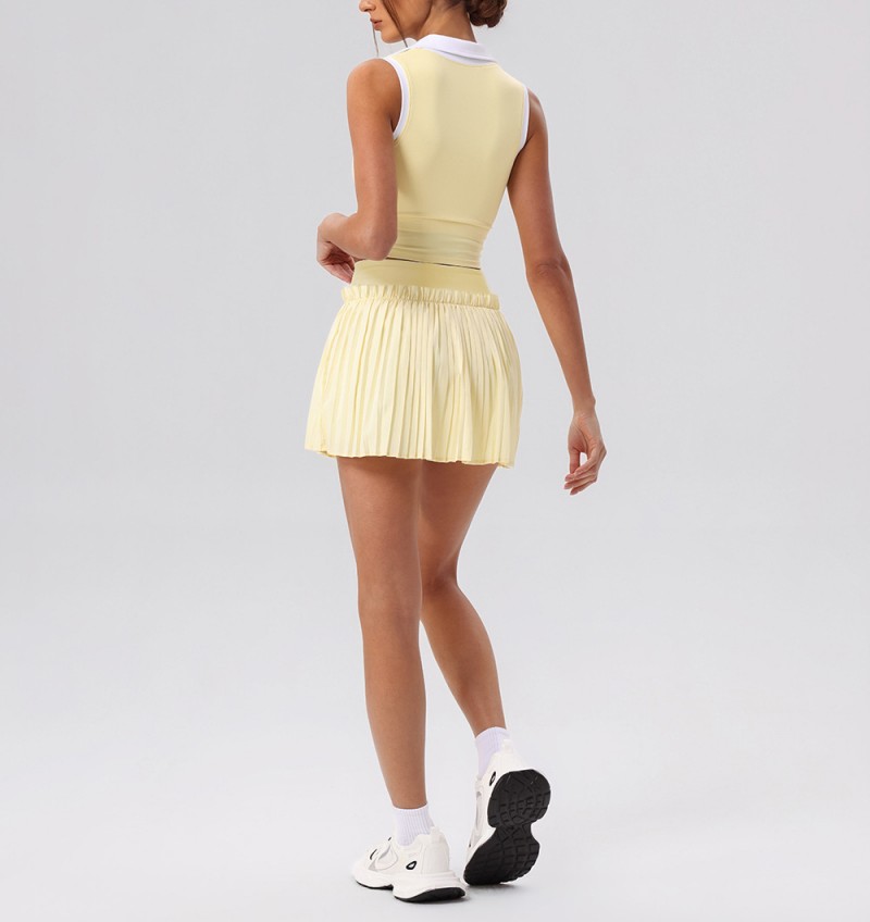 Conjunto de falda y vestido de yoga transpirable y agradable para la piel, ideal para yoga, tenis, golf, actividades al aire libre, entrenamiento físico y running (FGBYW606 KW471 YW608)