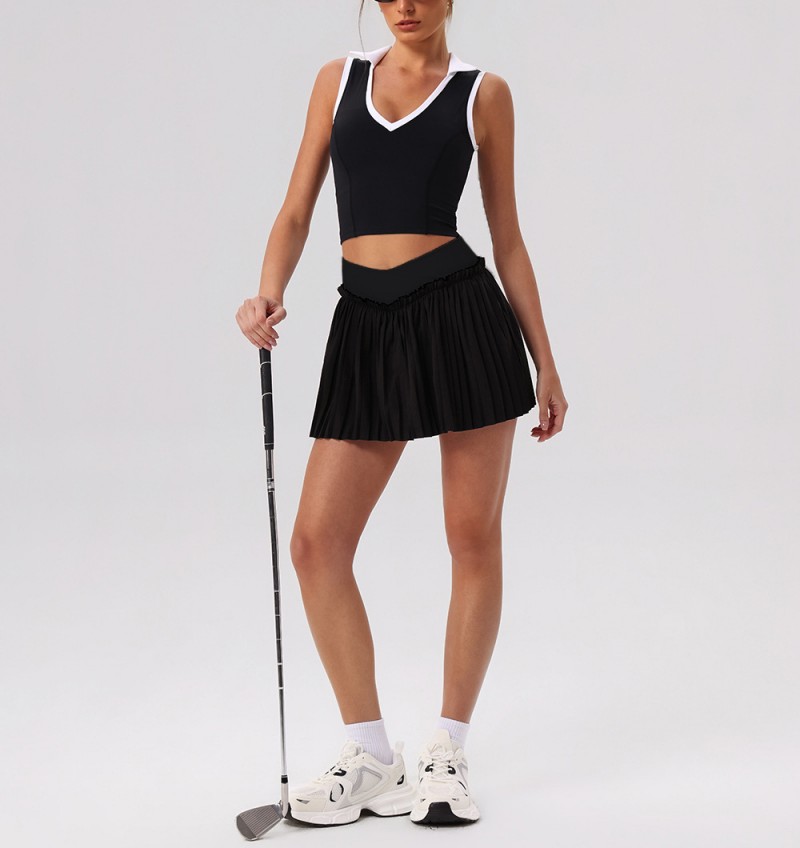 Conjunto de falda y vestido de yoga transpirable y agradable para la piel, ideal para yoga, tenis, golf, actividades al aire libre, entrenamiento físico y running (FGBYW606 KW471 YW608)