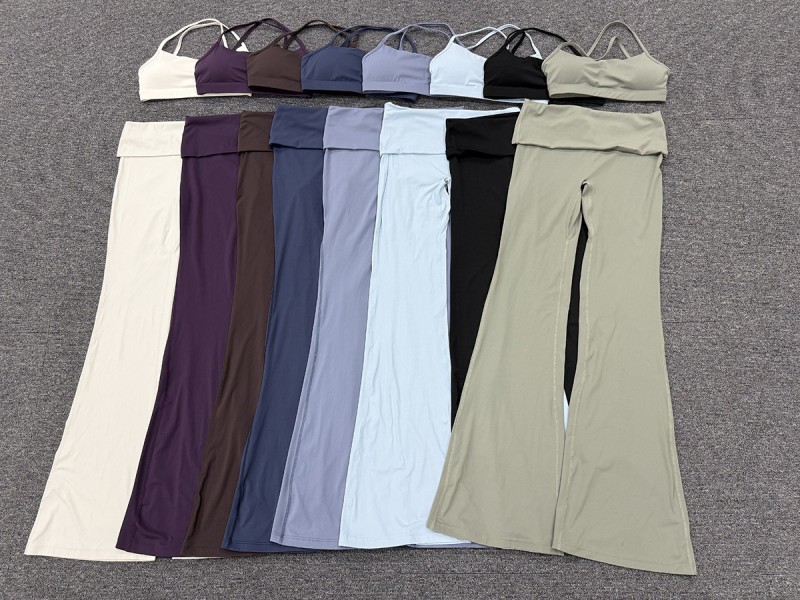 Conjunto de yoga transpirable de secado rápido, color liso, ropa deportiva para gimnasio, top de yoga, 2 piezas FGB4686 2257