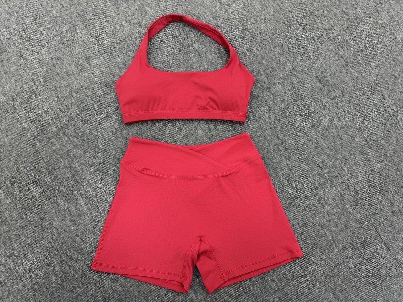 Sujetador deportivo con cuello halter elástico, shorts de fitness con cintura cruzada, ropa de yoga, conjunto liso transpirable FGB5423 9721