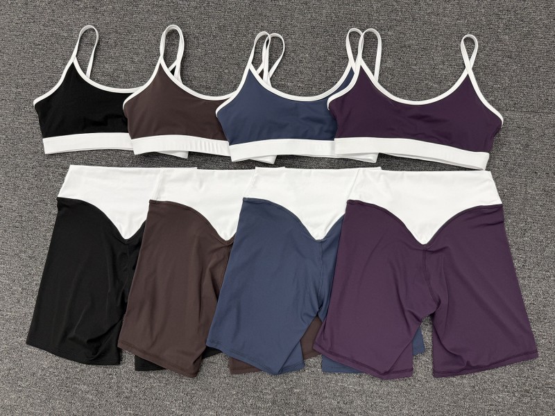 Conjunto de yoga para mujer de 2 piezas, shorts de cintura alta, tejido elástico en 4 direcciones, secado rápido, ropa deportiva para gimnasio FGB6211 5397
