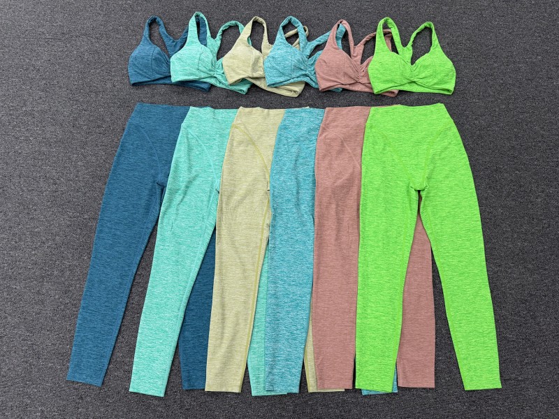 Ropa deportiva para mujer, conjunto de Yoga de dos piezas elástico de 4 vías, suave de secado rápido, sujetador, mallas de cintura alta FGB9291   1567