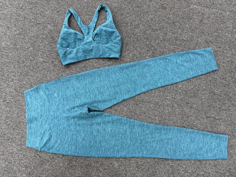 Ropa deportiva para mujer, conjunto de Yoga de dos piezas elástico de 4 vías, suave de secado rápido, sujetador, mallas de cintura alta FGB9291   1567