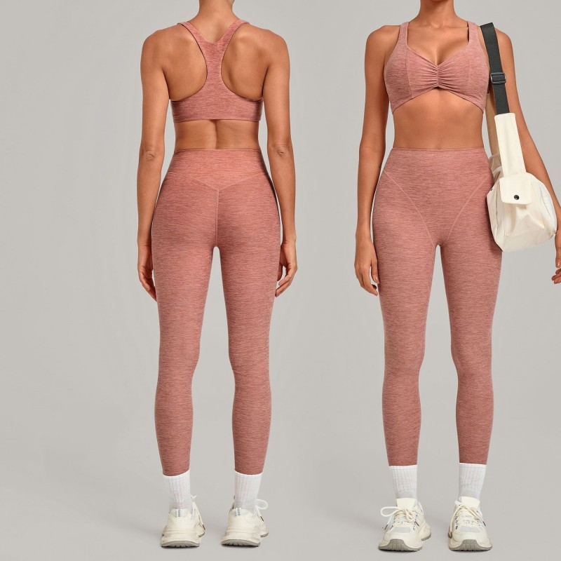 Ropa deportiva para mujer, conjunto de Yoga de dos piezas elástico de 4 vías, suave de secado rápido, sujetador, mallas de cintura alta FGB9291   1567
