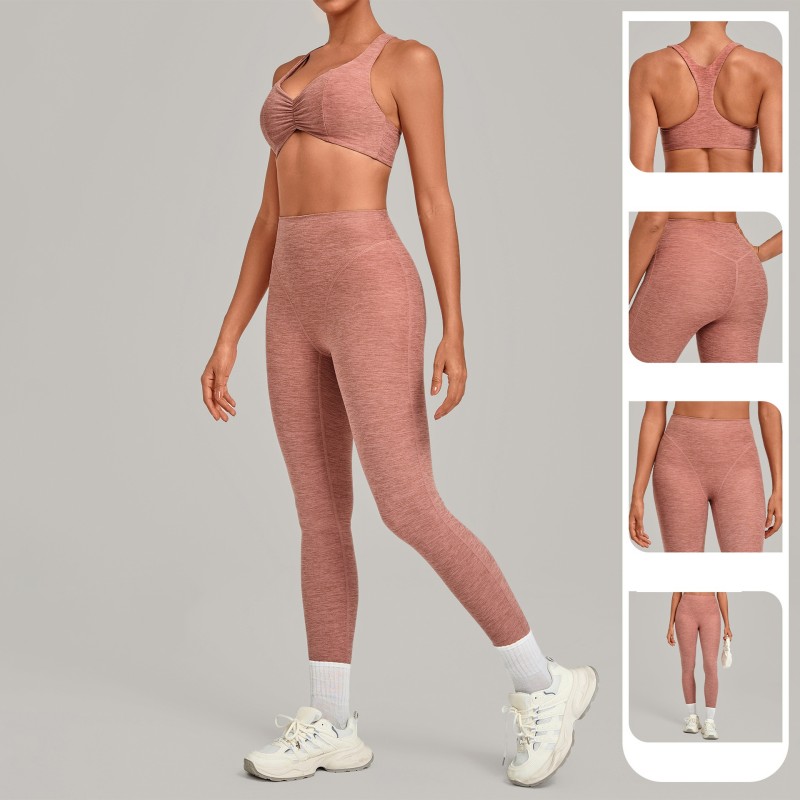 Ropa deportiva para mujer, conjunto de Yoga de dos piezas elástico de 4 vías, suave de secado rápido, sujetador, mallas de cintura alta FGB9291   1567