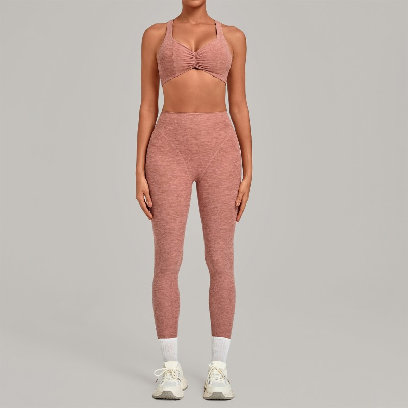 Ropa deportiva para mujer, conjunto de Yoga de dos piezas elástico de 4 vías, suave de secado rápido, sujetador, mallas de cintura alta FGB9291   1567
