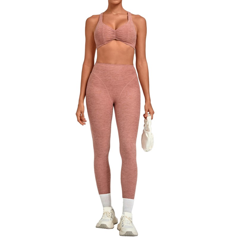 Ropa deportiva para mujer, conjunto de Yoga de dos piezas elástico de 4 vías, suave de secado rápido, sujetador, mallas de cintura alta FGB9291   1567