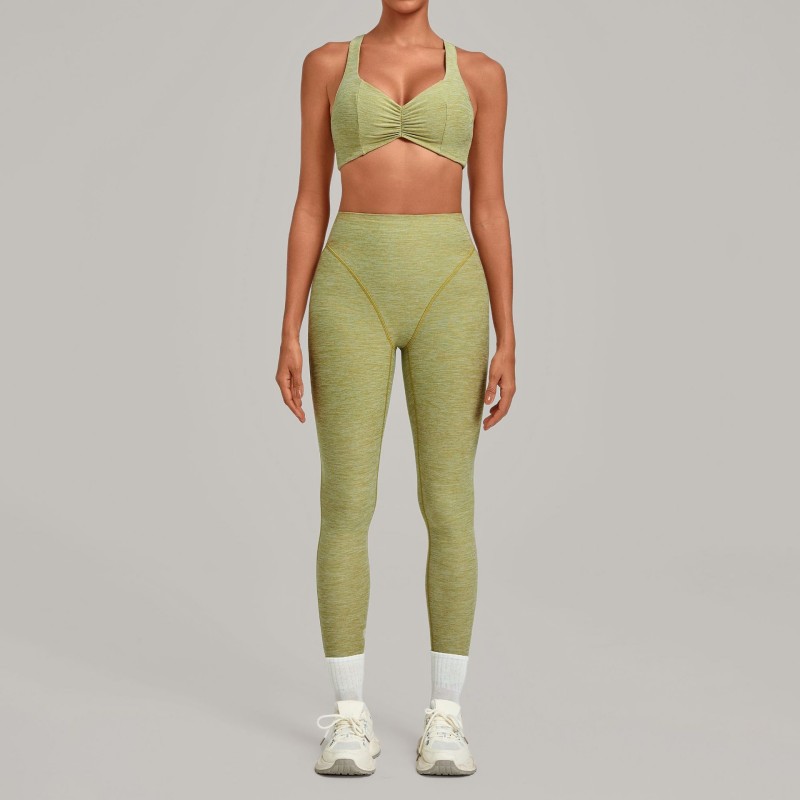 Ropa deportiva para mujer, conjunto de Yoga de dos piezas elástico de 4 vías, suave de secado rápido, sujetador, mallas de cintura alta FGB9291   1567