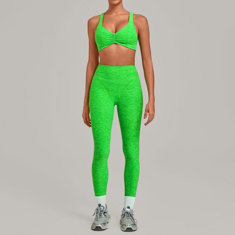 Ropa deportiva para mujer, conjunto de Yoga de dos piezas elástico de 4 vías, suave de secado rápido, sujetador, mallas de cintura alta FGB9291   1567