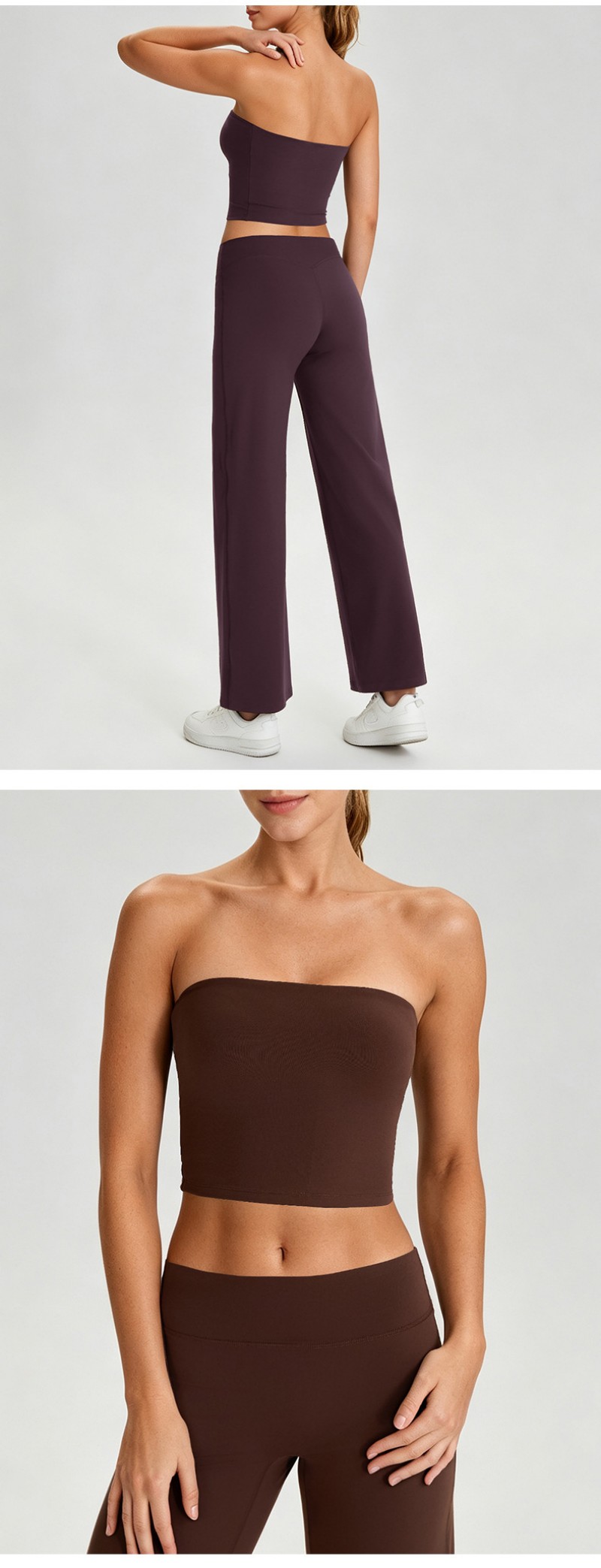 Conjunto de yoga de dos piezas para mujer, top tipo tubo acolchado con espalda descubierta, atuendo deportivo de moda para gimnasio, correr y entrenar FGB62110 62312