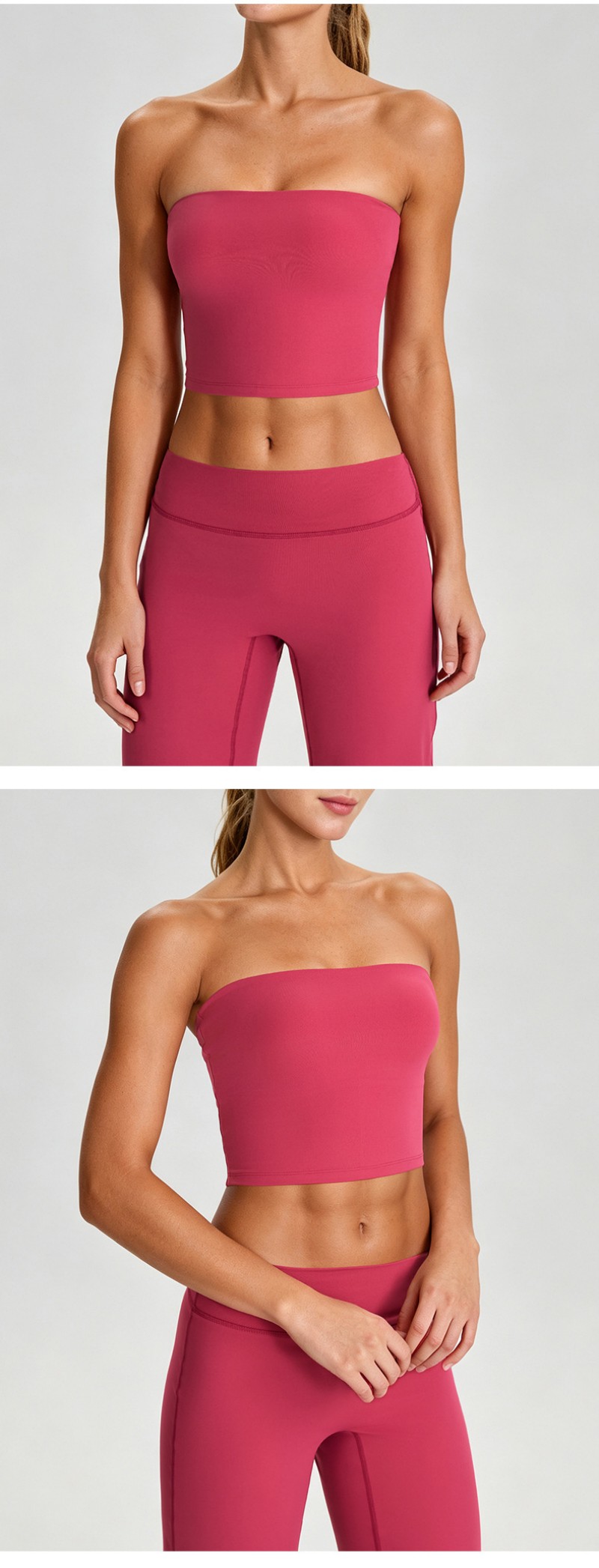 Conjunto de yoga de dos piezas para mujer, top tipo tubo acolchado con espalda descubierta, atuendo deportivo de moda para gimnasio, correr y entrenar FGB62110 62312