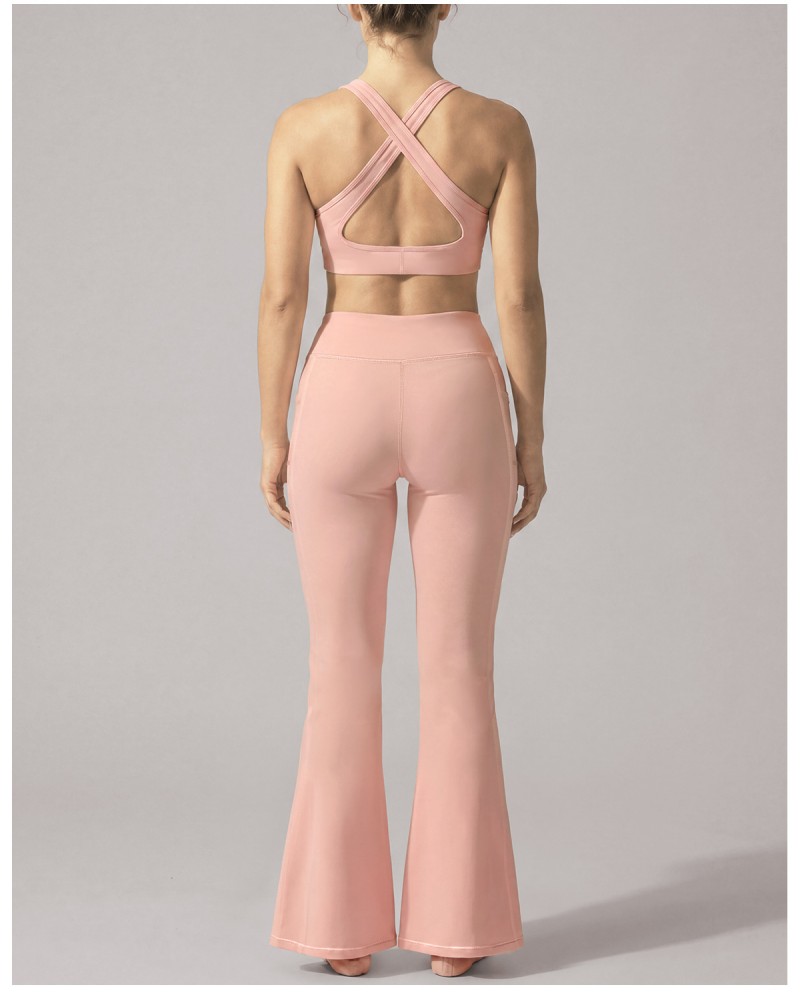 Conjunto de yoga de 2 piezas para mujer, color liso, transpirable, ligero y de secado rápido, de spandex/nylon FGBYP26005
