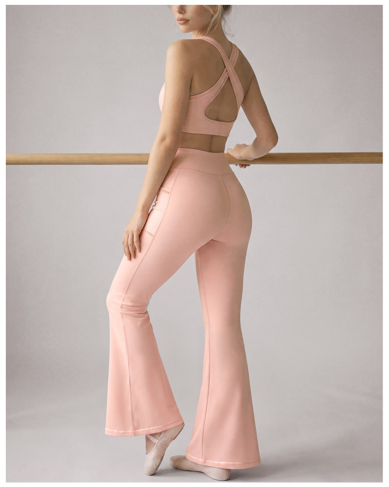 Conjunto de yoga de 2 piezas para mujer, color liso, transpirable, ligero y de secado rápido, de spandex/nylon FGBYP26005