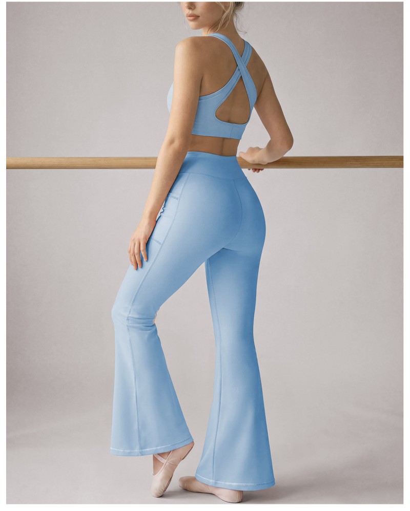 Conjunto de yoga de 2 piezas para mujer, color liso, transpirable, ligero y de secado rápido, de spandex/nylon FGBYP26005