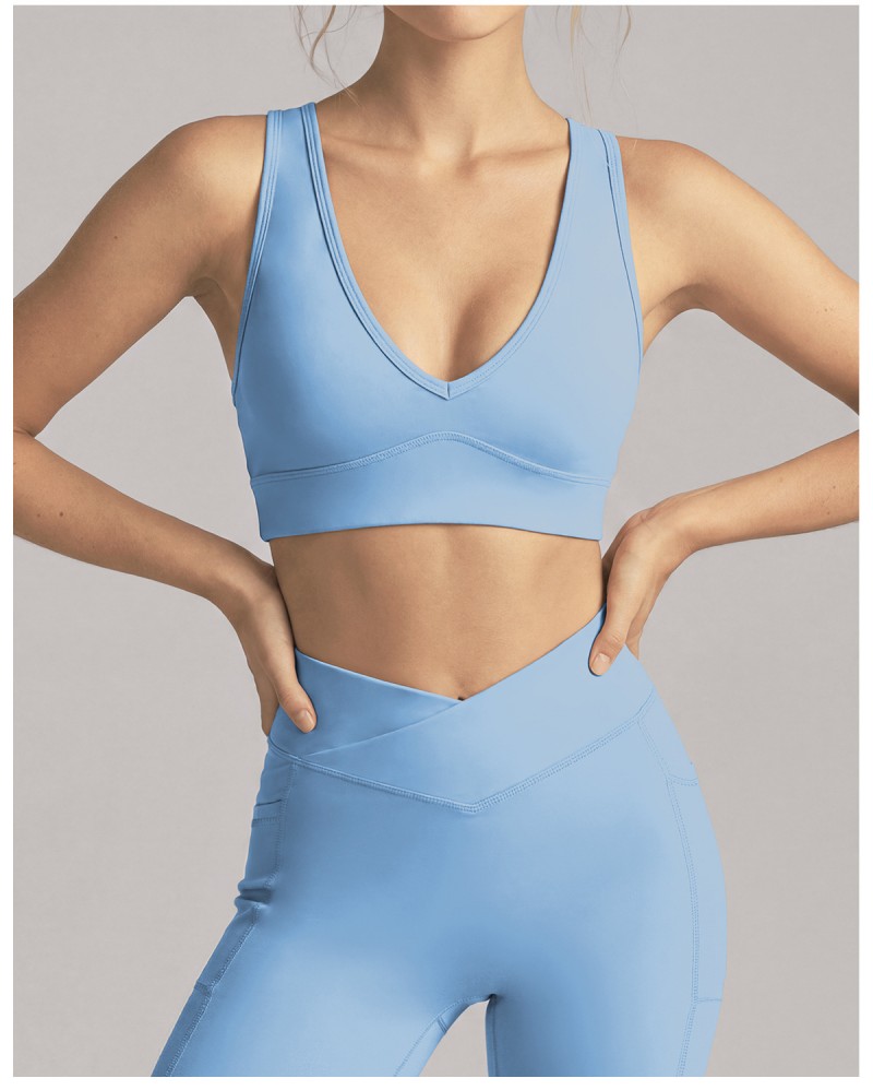 Conjunto de yoga de 2 piezas para mujer, color liso, transpirable, ligero y de secado rápido, de spandex/nylon FGBYP26005
