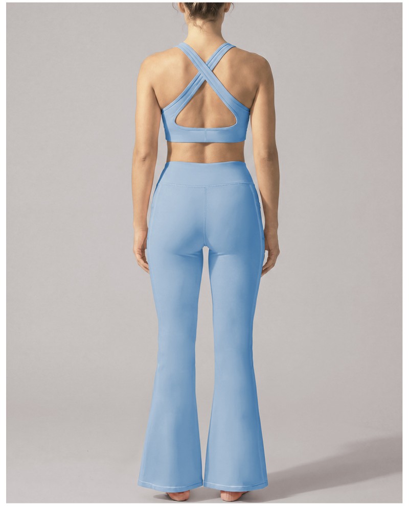 Conjunto de yoga de 2 piezas para mujer, color liso, transpirable, ligero y de secado rápido, de spandex/nylon FGBYP26005