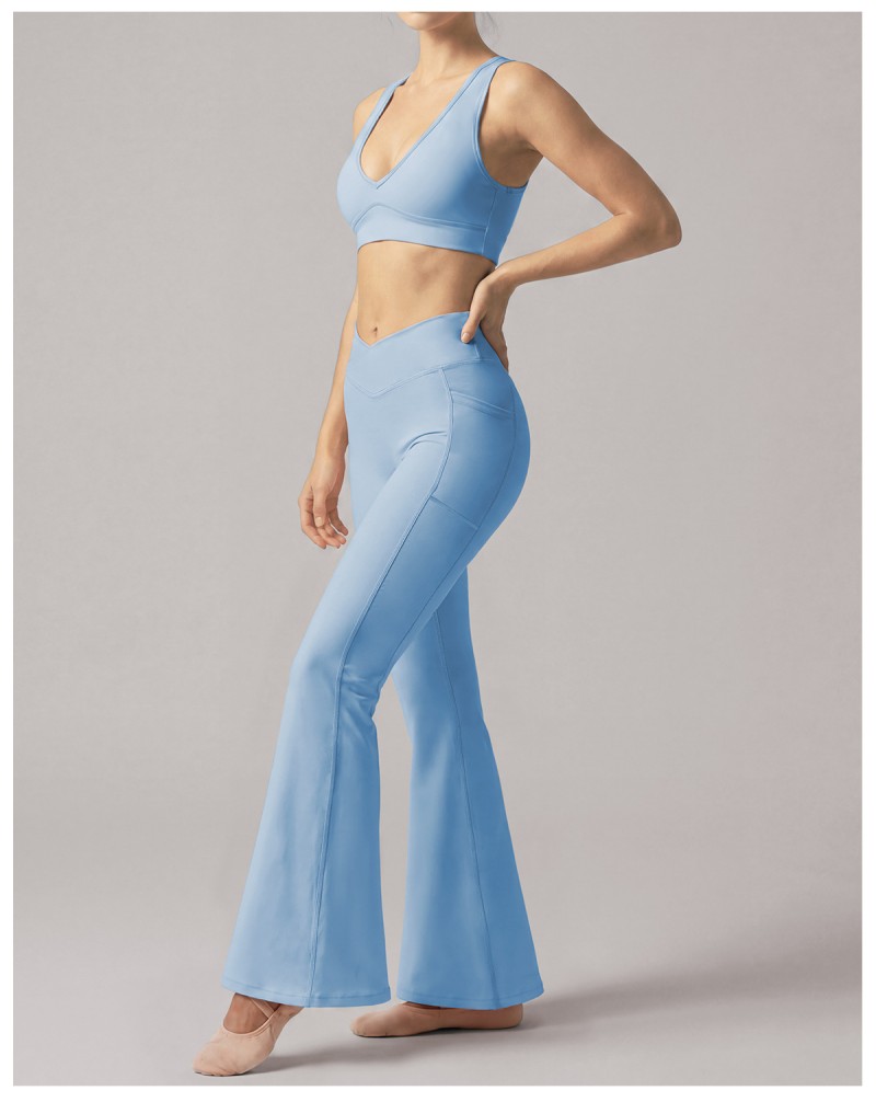 Conjunto de yoga de 2 piezas para mujer, color liso, transpirable, ligero y de secado rápido, de spandex/nylon FGBYP26005