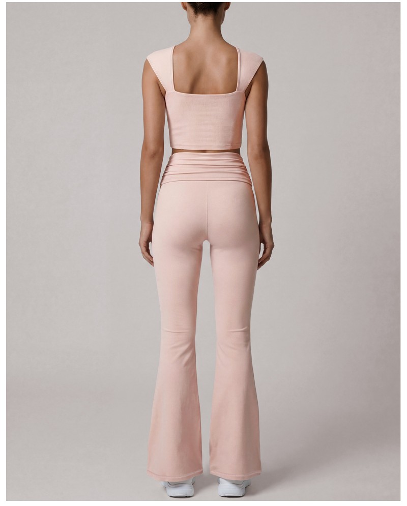 Conjunto de ropa deportiva de nailon acampanada de secado rápido para mujer, ideal para yoga, gimnasio o cualquier actividad física (FGBLD2669)