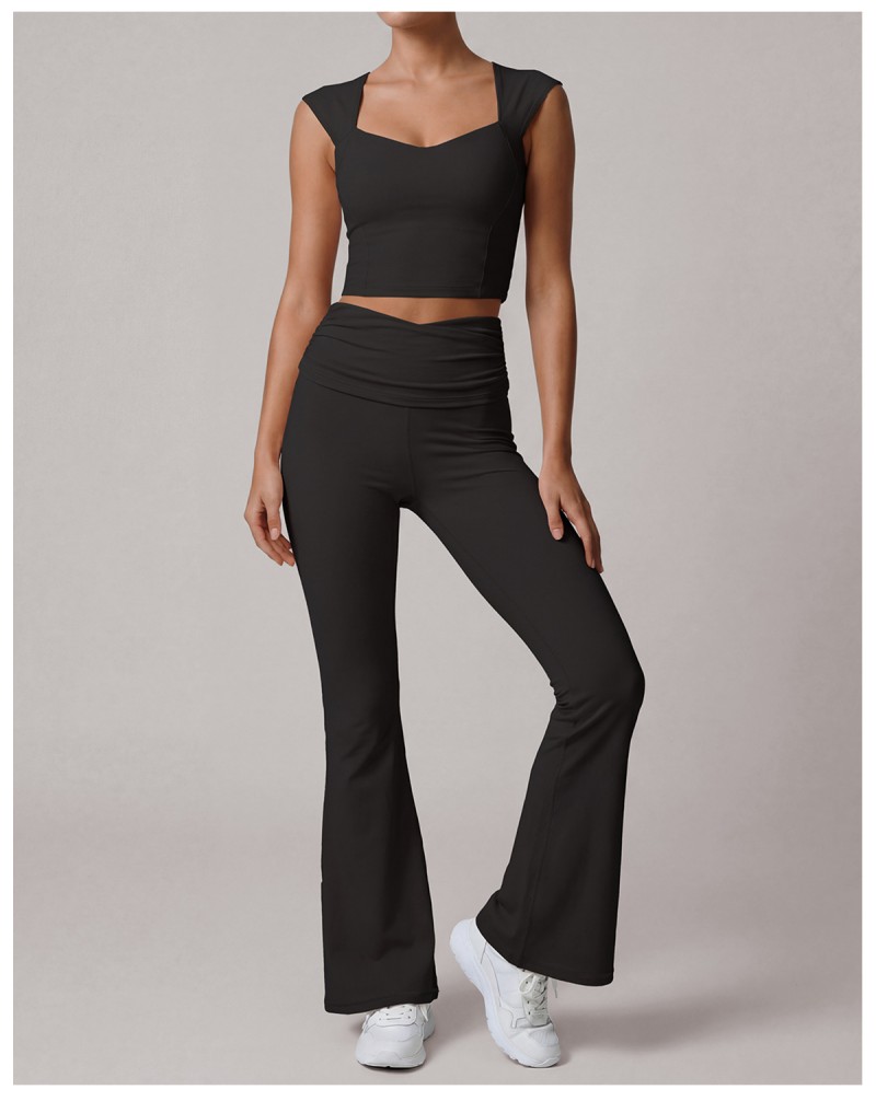 Conjunto de ropa deportiva de nailon acampanada de secado rápido para mujer, ideal para yoga, gimnasio o cualquier actividad física (FGBLD2669)