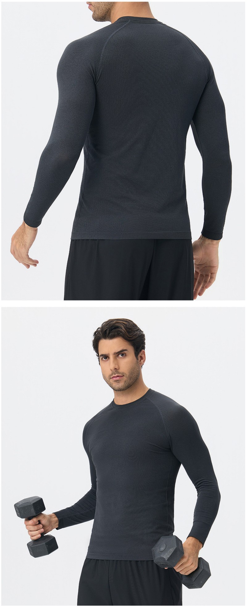 Camiseta de manga larga sin costuras para hombre, ideal para correr y hacer ejercicio (modelo EFGBYEL-L56)