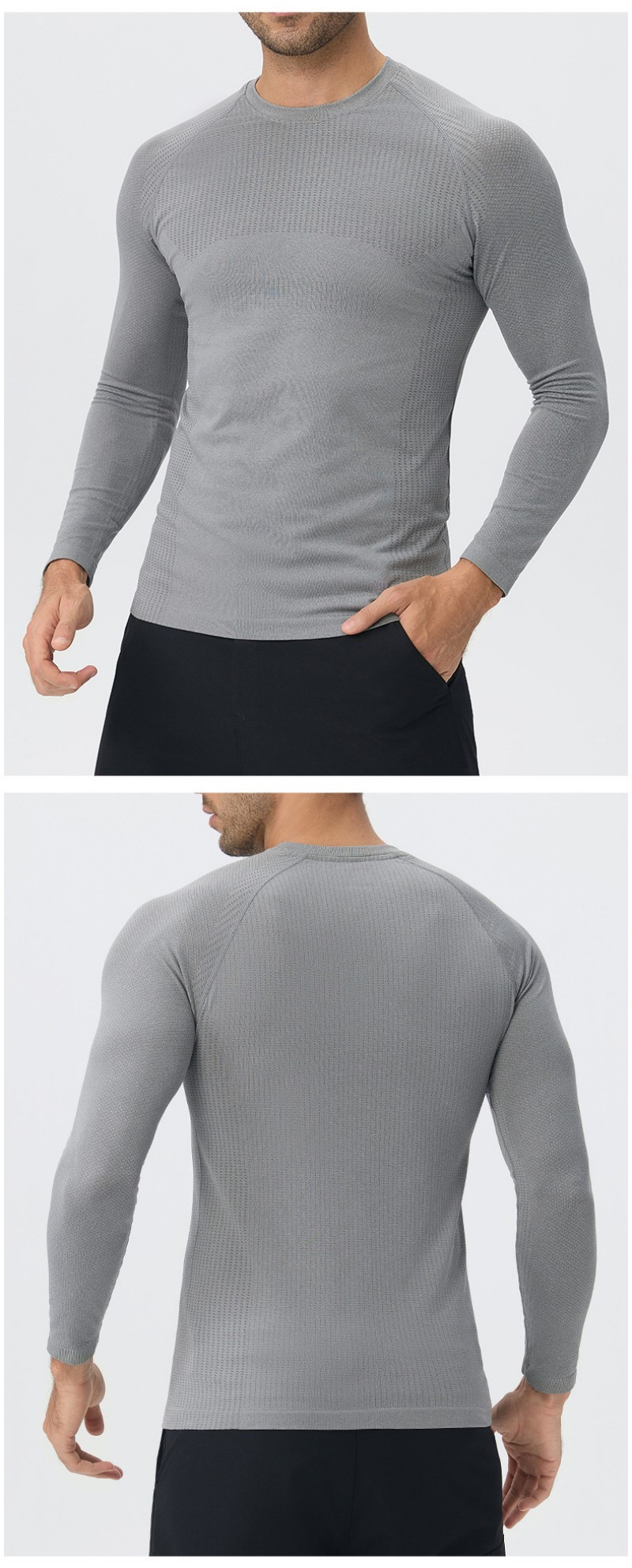 Camiseta de manga larga sin costuras para hombre, ideal para correr y hacer ejercicio (modelo EFGBYEL-L56)