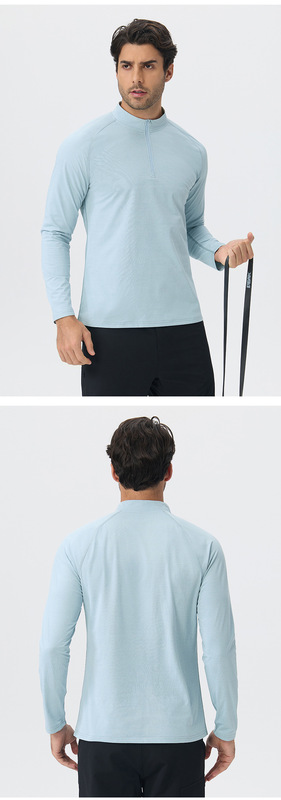 Sudadera deportiva casual para hombre de manga larga, secado rápido y media cremallera, color liso (EFGBYEL-61530)