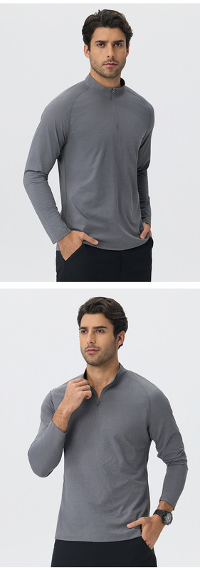Sudadera deportiva casual para hombre de manga larga, secado rápido y media cremallera, color liso (EFGBYEL-61530)
