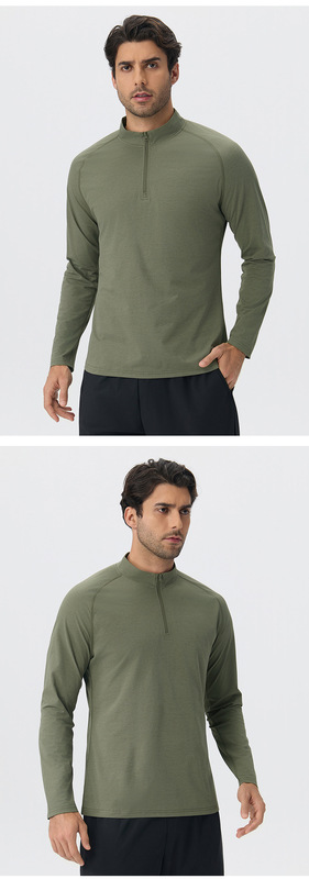 Sudadera deportiva casual para hombre de manga larga, secado rápido y media cremallera, color liso (EFGBYEL-61530)