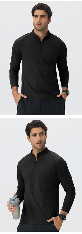 Sudadera deportiva casual para hombre de manga larga, secado rápido y media cremallera, color liso (EFGBYEL-61530)