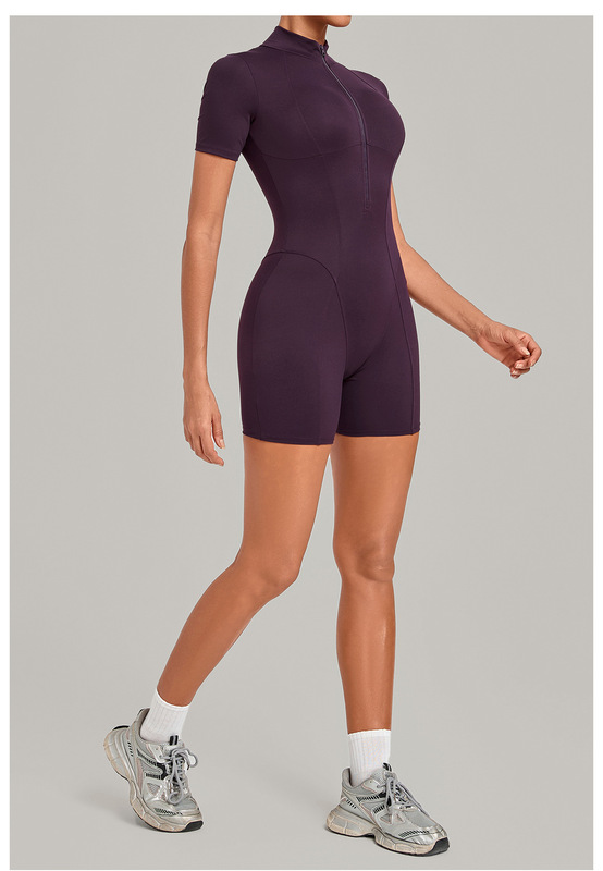 Enterizo de yoga para mujer con control de abdomen, manga corta y cremallera frontal (modelo FGBQS2640)