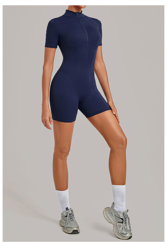 Enterizo de yoga para mujer con control de abdomen, manga corta y cremallera frontal (modelo FGBQS2640)