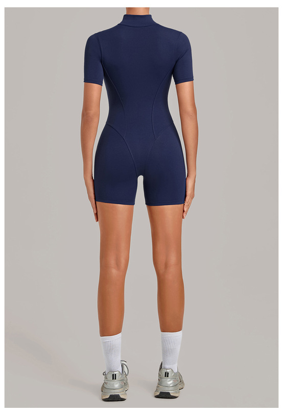 Enterizo de yoga para mujer con control de abdomen, manga corta y cremallera frontal (modelo FGBQS2640)