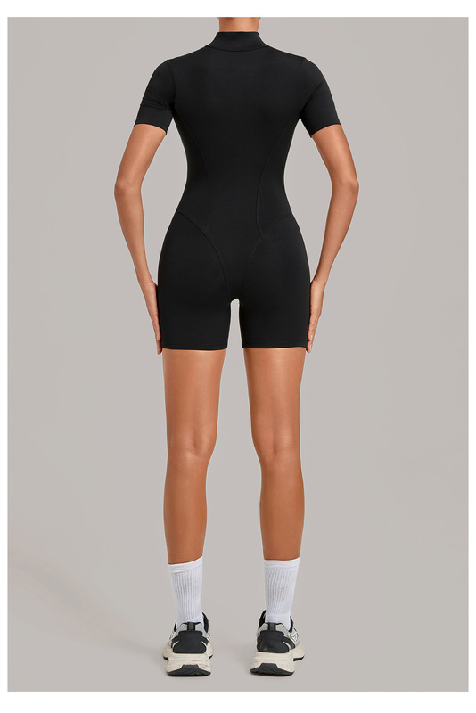 Enterizo de yoga para mujer con control de abdomen, manga corta y cremallera frontal (modelo FGBQS2640)