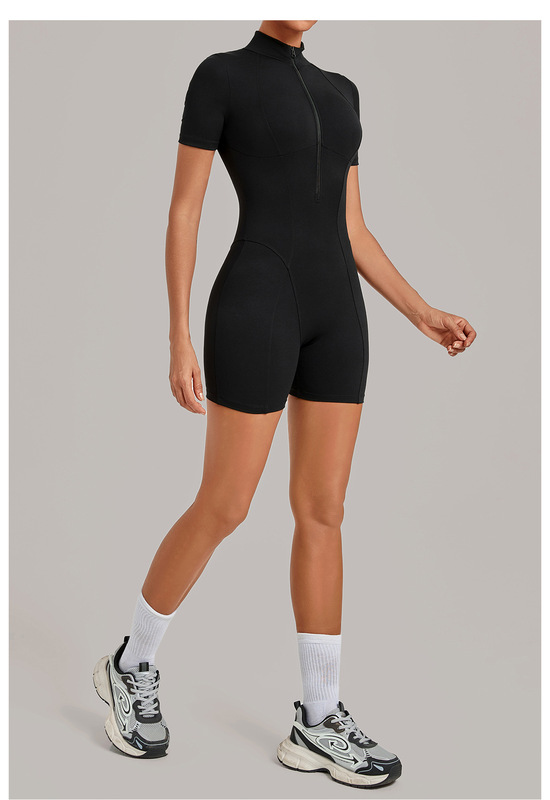 Enterizo de yoga para mujer con control de abdomen, manga corta y cremallera frontal (modelo FGBQS2640)