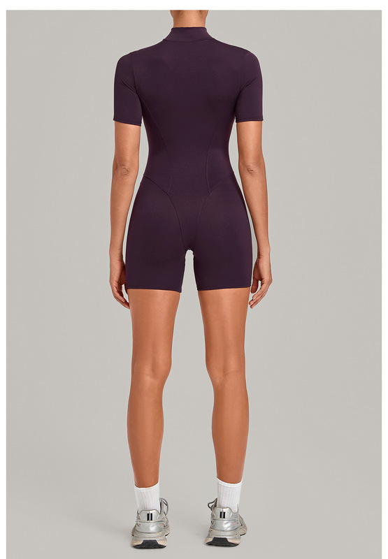Enterizo de yoga para mujer con control de abdomen, manga corta y cremallera frontal (modelo FGBQS2640)
