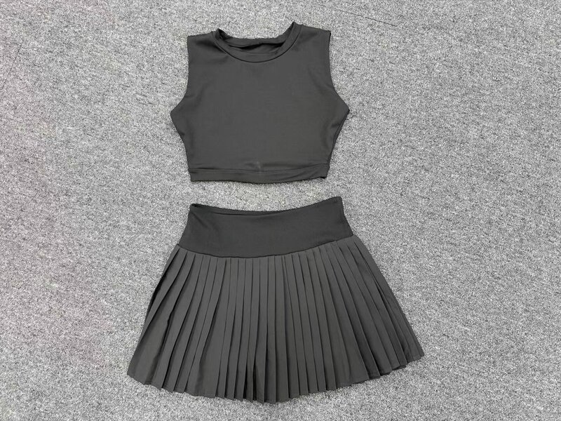 Conjunto de 2 piezas para mujer: falda y camiseta de tirantes de secado rápido; ropa deportiva casual para entrenamiento, fitness y tenis (FGBQS7710 8181)