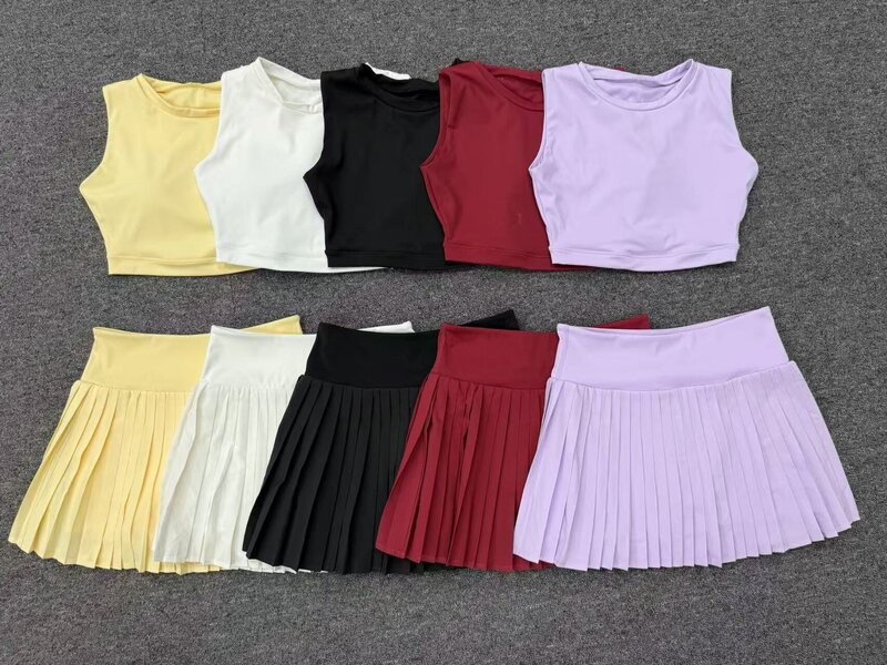 Conjunto de 2 piezas para mujer: falda y camiseta de tirantes de secado rápido; ropa deportiva casual para entrenamiento, fitness y tenis (FGBQS7710 8181)