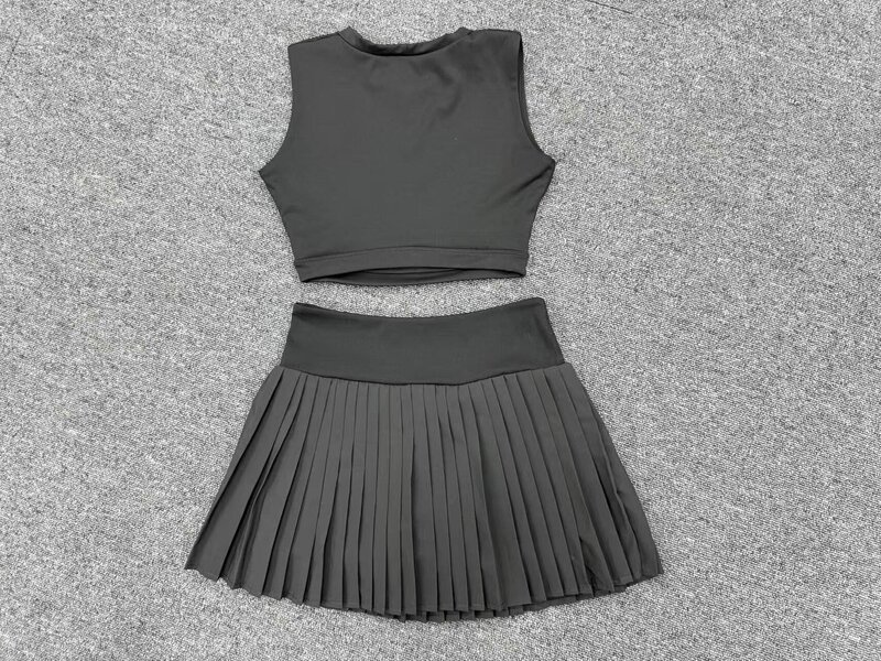 Conjunto de 2 piezas para mujer: falda y camiseta de tirantes de secado rápido; ropa deportiva casual para entrenamiento, fitness y tenis (FGBQS7710 8181)