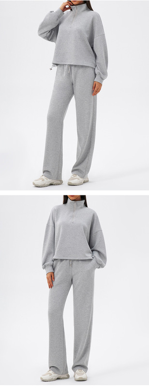 Conjunto deportivo de yoga de 2 piezas para mujer: top de manga larga en color liso y cómodo (FGBYEL42553 42311)