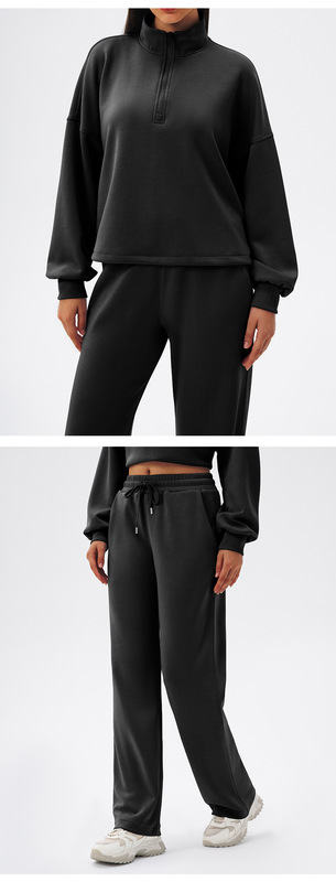 Conjunto deportivo de yoga de 2 piezas para mujer: top de manga larga en color liso y cómodo (FGBYEL42553 42311)