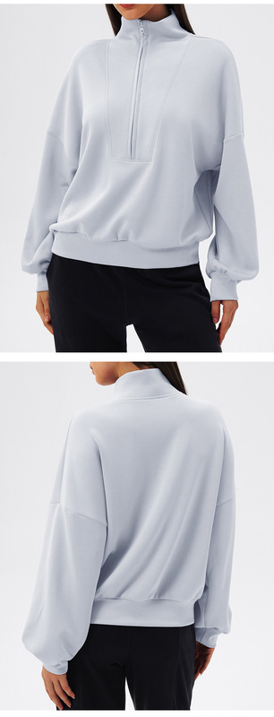 Camiseta de manga larga transpirable con media cremallera frontal para gimnasio y actividades al aire libre (FGBYEL24301)